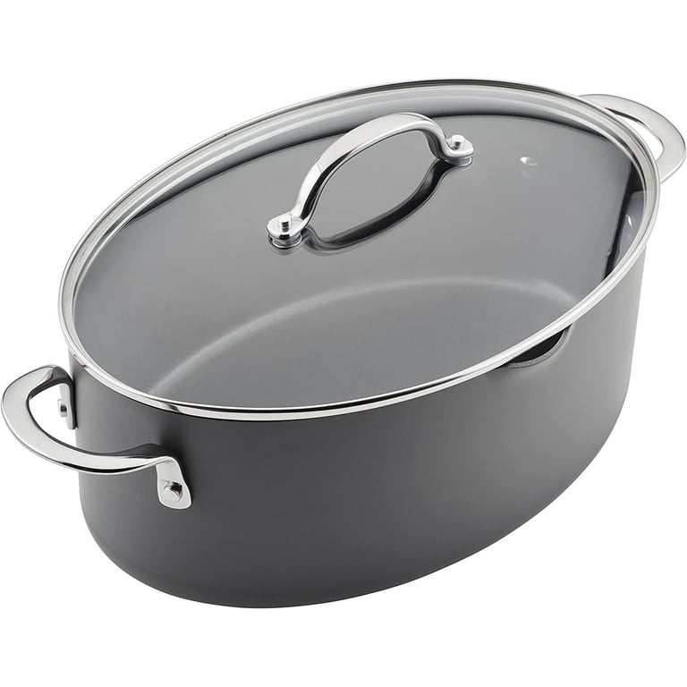 Rachael Ray 8qt Hard Anodized Nonstick Oval Pasta Pot and Braiser Gray
