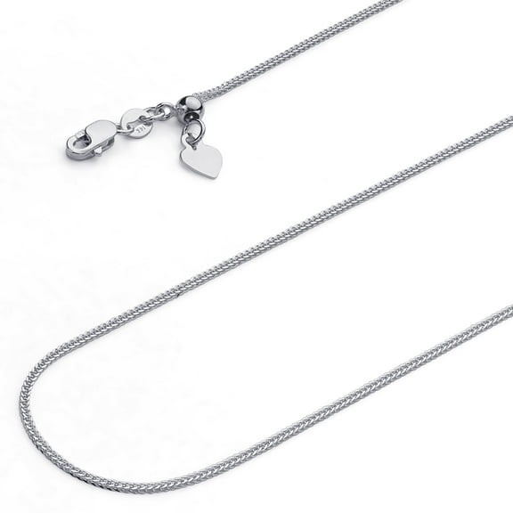 Wellingsale 14k White Gold Polished Solid 0.8mm Square Wheat Length Adjustable Chain Necklace with Lobster Claw Clasp - 20"