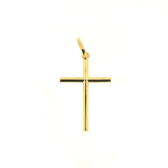 18K Solid Yellow Gold Small Polished Round Tube Cross
