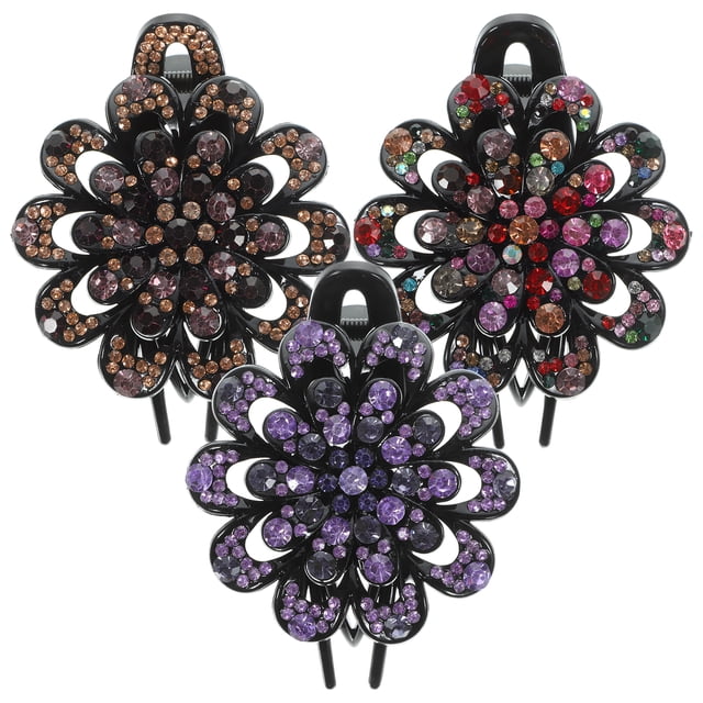 Shisuyan 3pcs French Hair Clips Rhinestone Hair Barrettes Curved Duck Billed Hair Clips for Thick Hair
