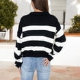 thumbnail image 2 of Women's Striped Long Sleeve Knit Sweater with V-Neck Collar- Small, Black, 2 of 6