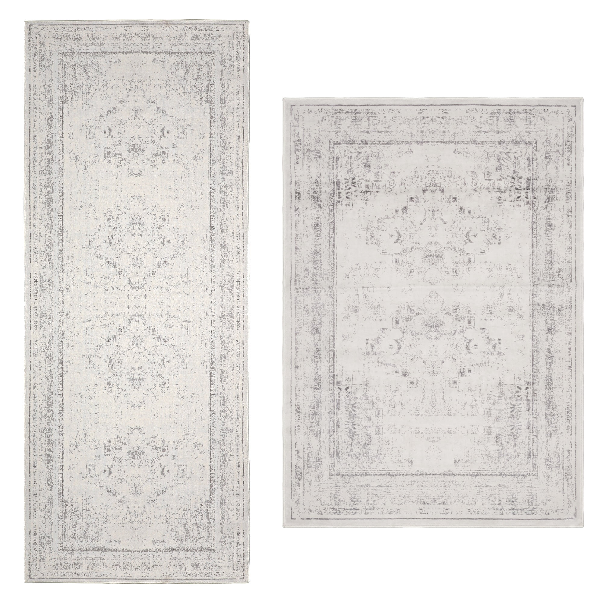 LR Home Brooke 2'8" x 3'10" Gray/Off White Double Medallion Waterproof Non-Slip Machine Washable Indoor Area Rug