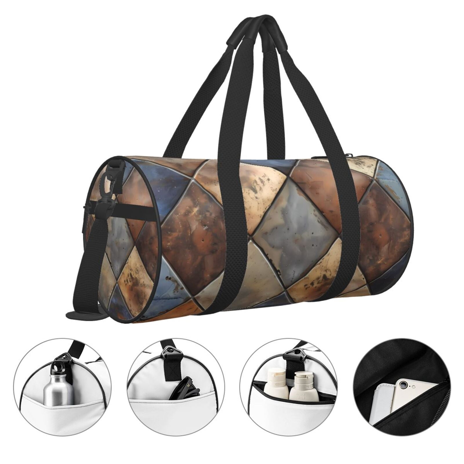 Vsdgher Rustic Tile Pattern 45L Foldable Duffel Bag, Sports Gym Bag,Overnight Bag, Portable Weekender Bag for Airplanes