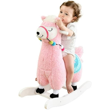 Baby Rocking Horse White Alpaca Baby Plush Rocker Toys, Plush Wooden ...
