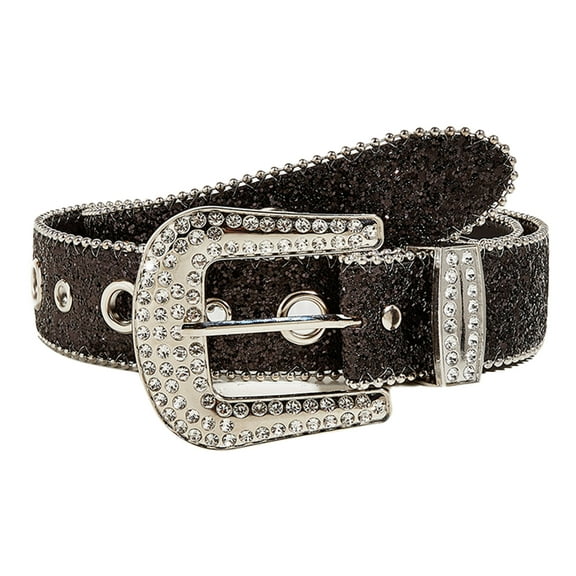 NUZYZ Women Jeans Belt Shiny Rhinestones Multi Holes Adjustable Length Waistband with Sparkling Buckle Wide Alloy Belt