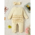 thumbnail image 4 of HWJAD Baby Girls Knit Footies Newborn Zip Up Onesie Romper Ruffles Infant Long Sleeve Jumpsuit Headband Clothes, 4 of 8
