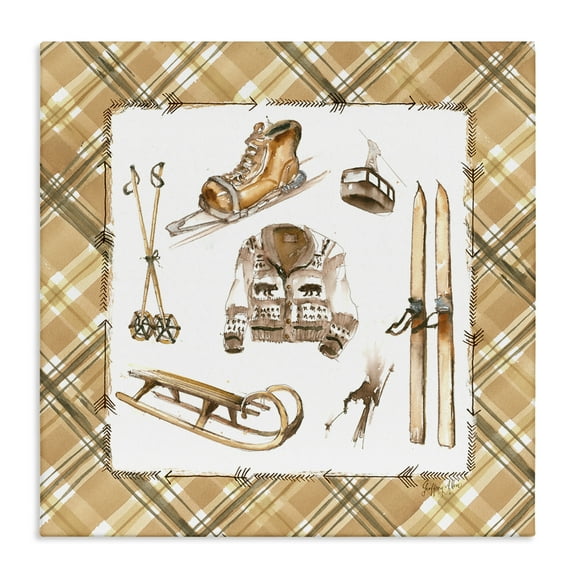 Stupell Industries Winter Sports on Tartan Sports Painting Wrapped Canvas Art Print Wall Art, 17 x 17