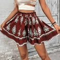 thumbnail image 2 of Flowy Boho Shorts for Women Summer Trendy Printed Beach Casual Wide Leg Elastic Waist Short Pants (S, Red), 2 of 7