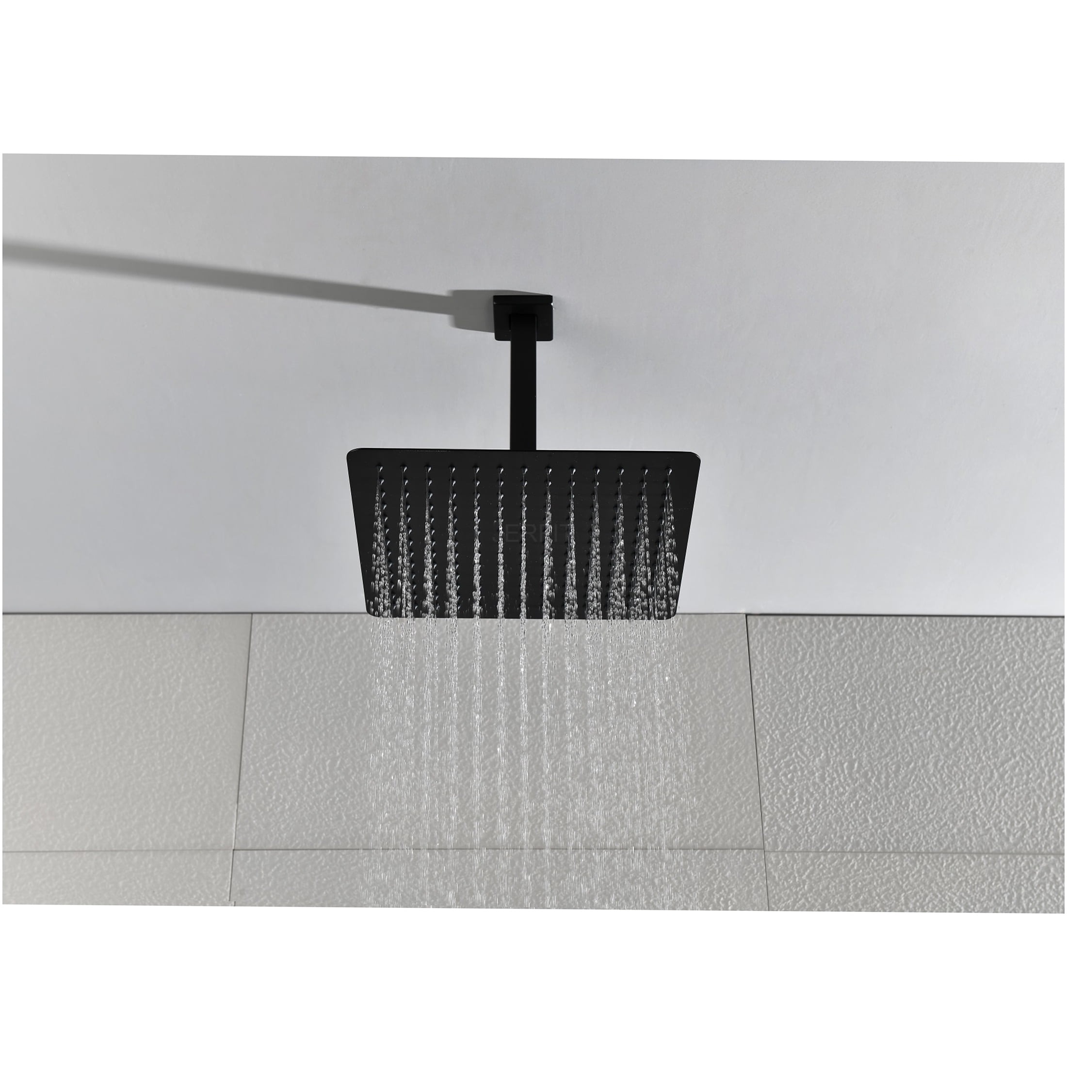JERFIT 16 Inch Large Square Rain Shower Head, Matte Black Stainless Steel, High Pressure Rainfall Showerhead with Self-Cleaning Nozzles, Easy Installation