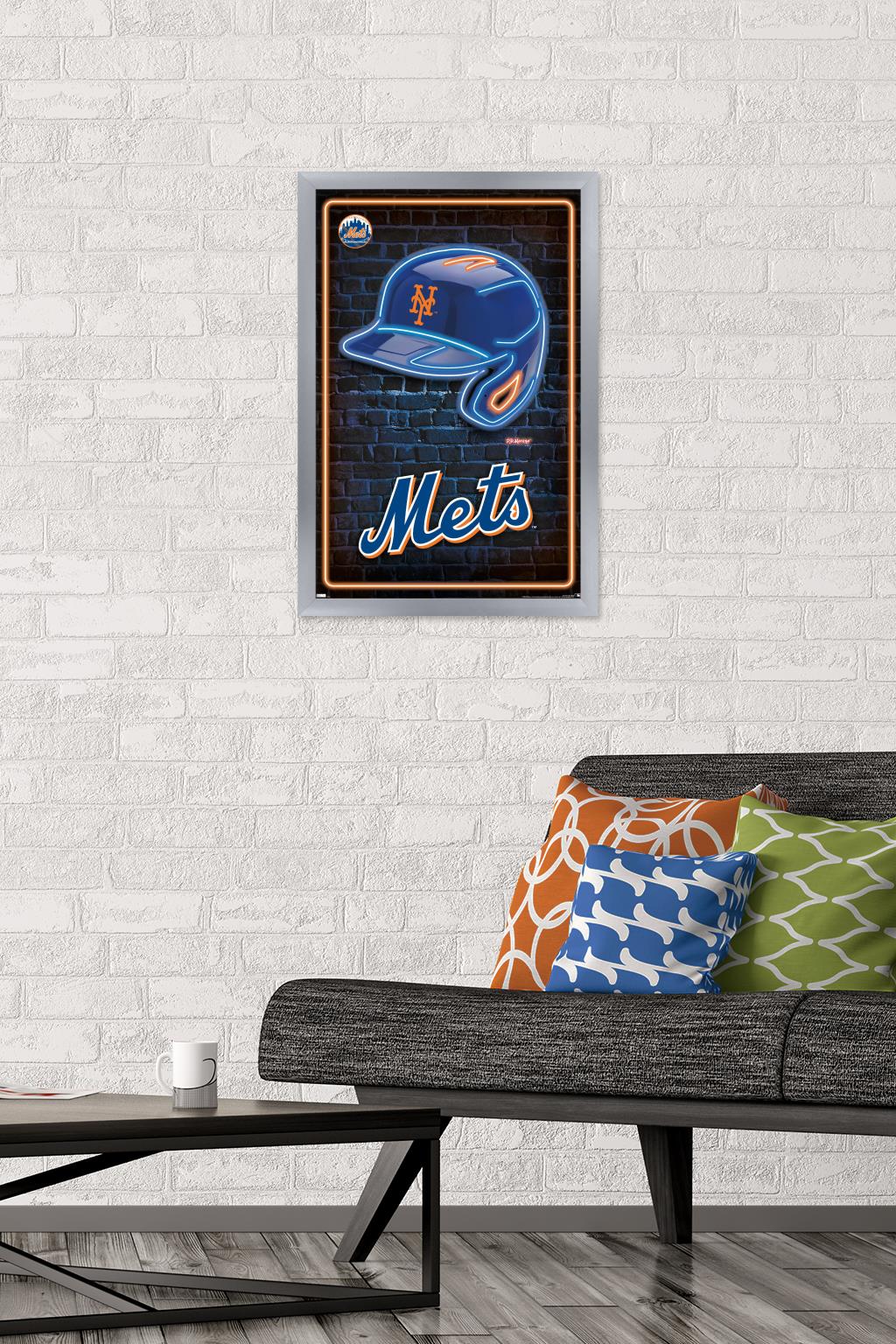 MLB New York Mets - Neon Helmet 23 Wall Poster, 14.725" x 22.375" Framed