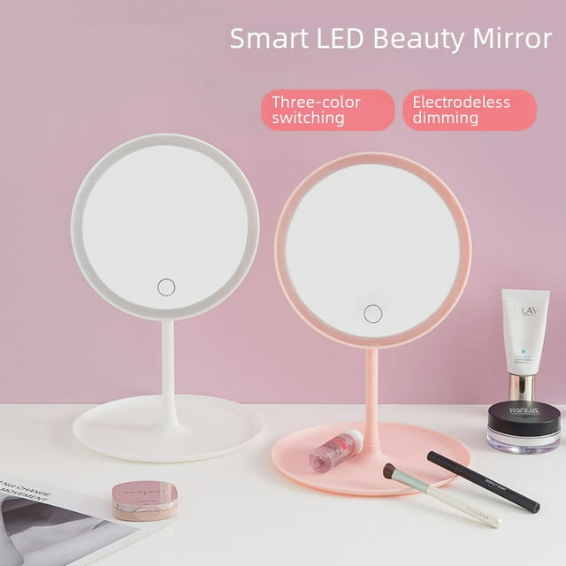 Premium Rechargeable LED Vanity Mirror with Smart Touch Control - Large Square White Design, 3 Adjustable Color Modes for Day/Night Makeup, Bright Clear Lighting, Space-Saving Desktop Accessory,