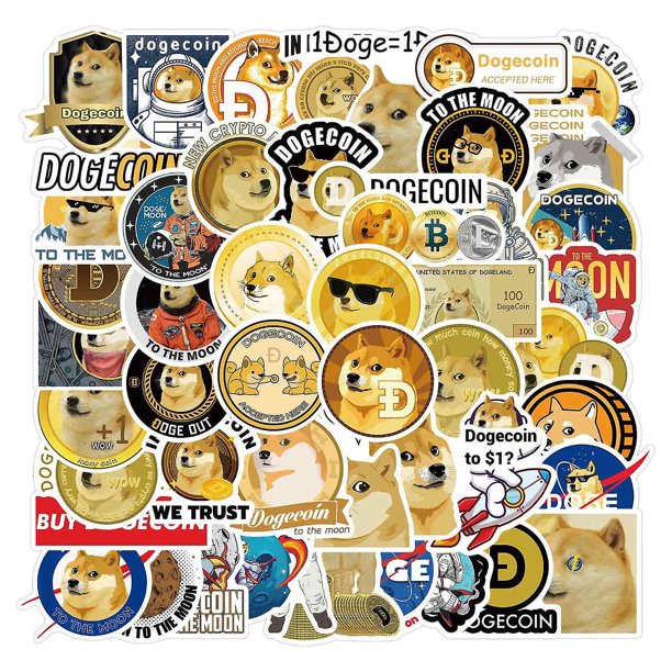 50 pegatinas de dibujos animados Dogecoin Doodle decoración personalizada