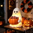 thumbnail image 2 of Halloween Candy Bowl Ghost Figurine, 6" Cute Resin Boo Ghost Statue with Warm LED Lighting, Halloween Decorations Indoor, Home Party Fall Decor for Porch Mantel Tabletop, Party Supply, 2 of 7