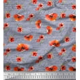 thumbnail image 1 of Soimoi Grey Moss Georgette Fabric Text & Poppy Floral Print Fabric by Yard 42 Inch Wide, 1 of 1