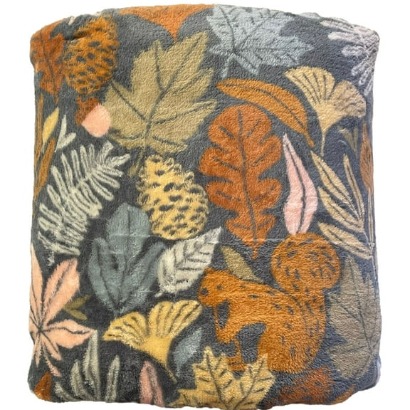 The Big One Oversized Plush Autumn Leaves & Squirrel Throw Blanket - 5ft x 6ft
