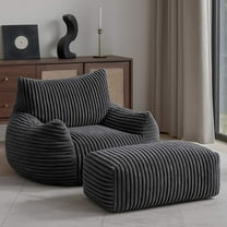 Bean Bag Chair with Ottoman,Big Bean Bag Chairs for Adults with Filling,Lazy Floor Chair with Back Support,Memory Foam Sofa Giant Beanbag Chair for Bedroom Livingroom