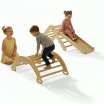 Garvee Pikler Triangle Set, 3-in-1 Toddler Climbing Toys, with Ramp Arch Ladder, Oak