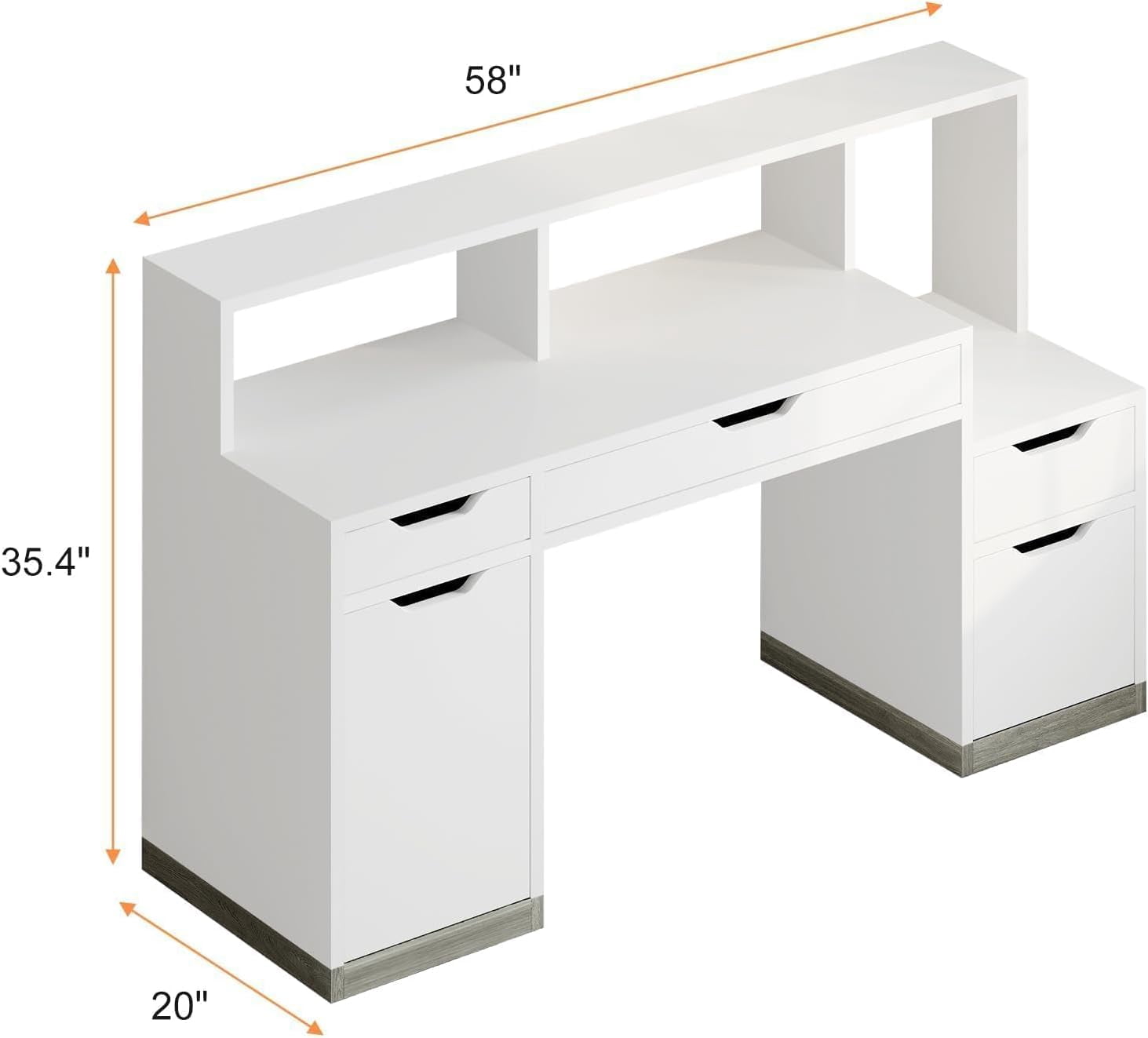 DreamCurship 58 inch White Desk with Drawer, Computer Desk with Hutch and File Cabinet, Executive Desk with Long Monitor Stand & Storage Shelves, White