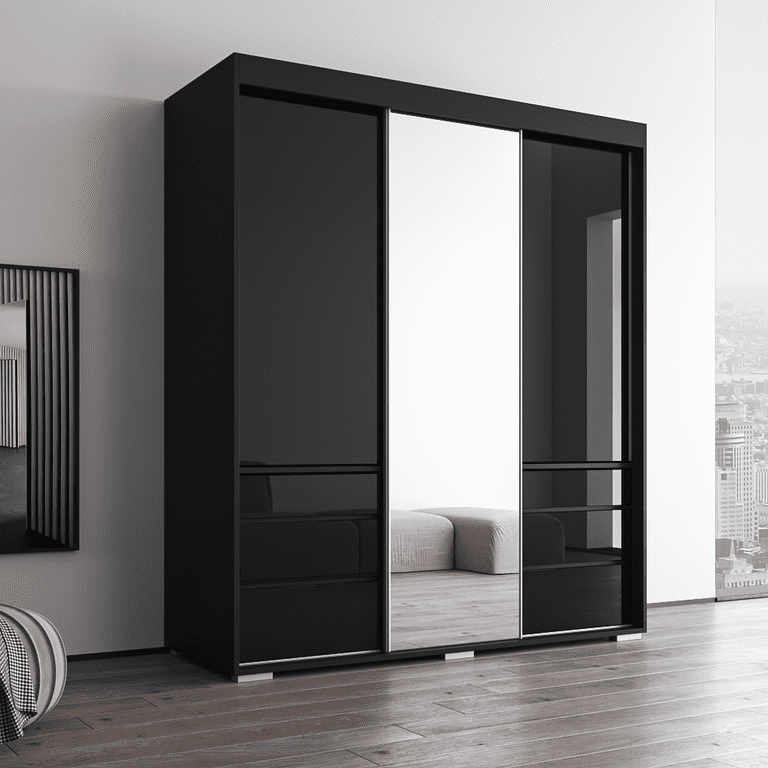 White three door 2024 wardrobe with mirror