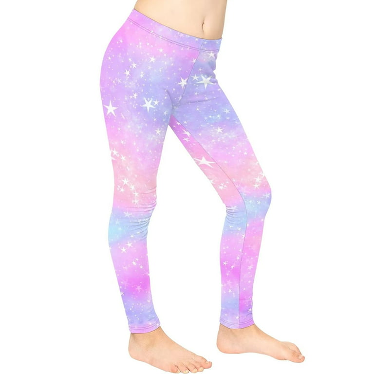 FKELYI Glitter Pink Star Kids Leggings Casual Party Girls Active Tights  Elastic Going Out Yoga Pants High Waisted Yummy Control Size 6-7 Years 