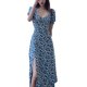 thumbnail image 5 of Vestido a media pierna Vestido sexy de manga corta con cuello en U dividido con estampado floral para mujer, L AweSitey AP001459-02B, 5 of 7