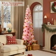 thumbnail image 2 of Topbuy 6 FT Christmas Tree Artificial Xmas Tree with 460 Flocked Branch Tips & Folding Metal Stand Slim Pencil Decoration Tree, 2 of 9