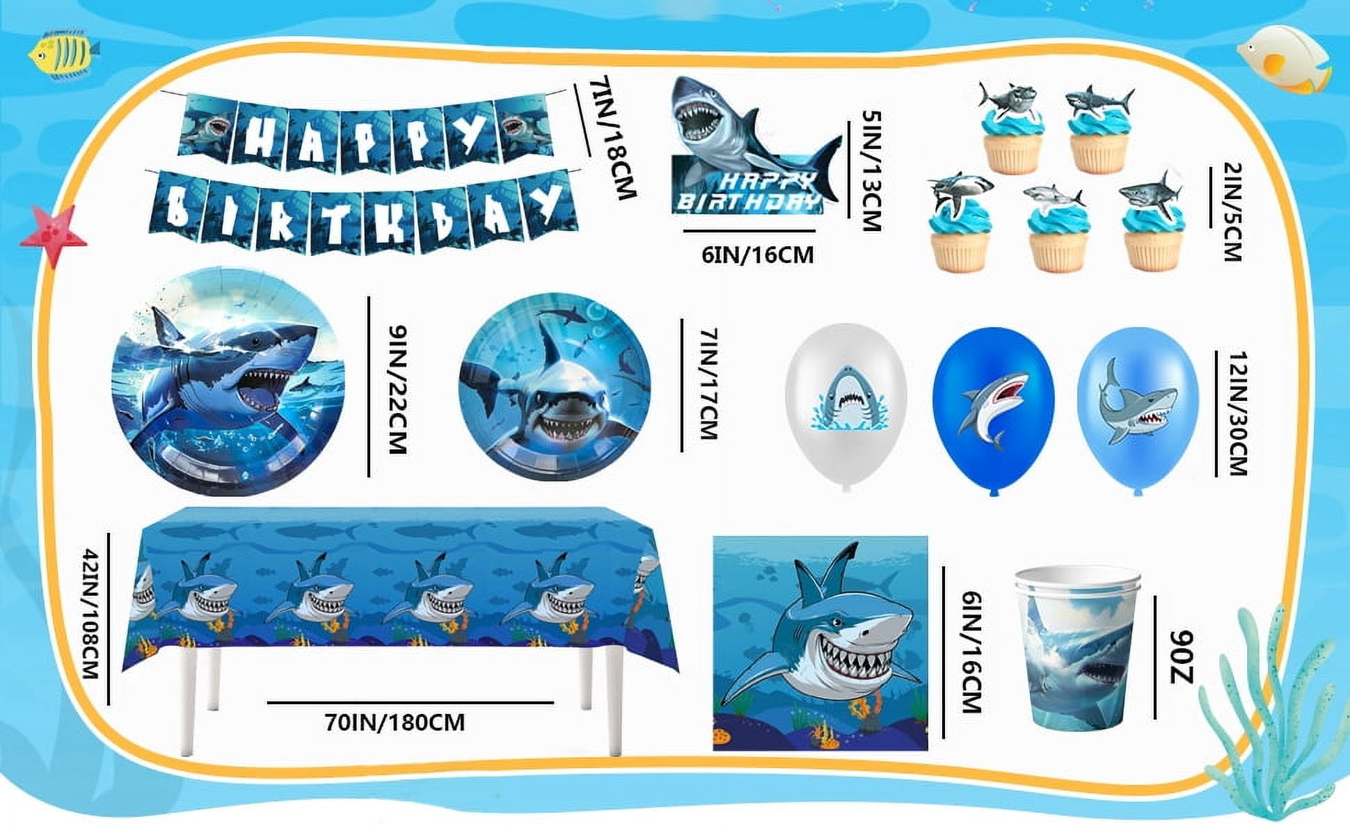 Shark Birthday Party Decorations,Shark Party Decorations & Shark Tableware Set- Shark Plate Cups Napkins & Shark Birthday Banner Balloons Cupcake Toppers etc Shark Birthday Party Supplies
