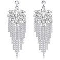 thumbnail image 1 of LAICAIW Silver Rhinestone Crystal Bridal Chandelier Long Tassels Dangle Earrings for Wedding, 1 of 5