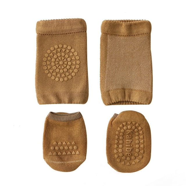 Baby Crawling Knee Pads Socks Set Spring Autumn Infant Floor Anti Slip Sock Knee Protector for Girl Boy Solid Color Toddler Item Brown M(1-3Years)