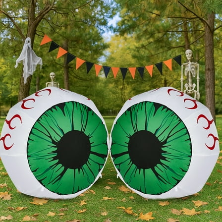 UBesGoo 3' Halloween Inflatables with Glowing LED Eyes Spooky Blow-Up Decor for Yard 2 pcs
