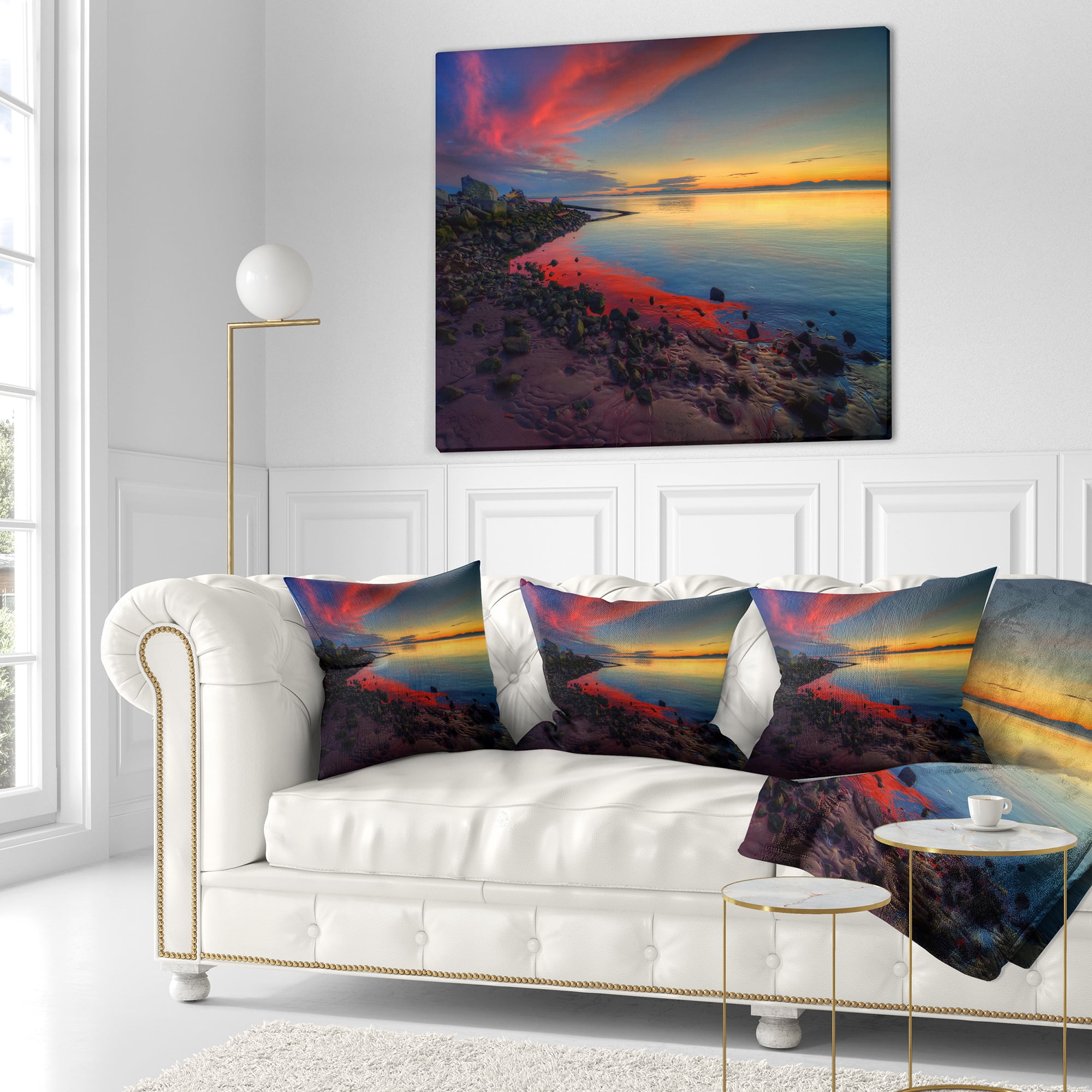 Designart Blasts of Color at the Sunset - Seashore Throw Pillow - 16x16