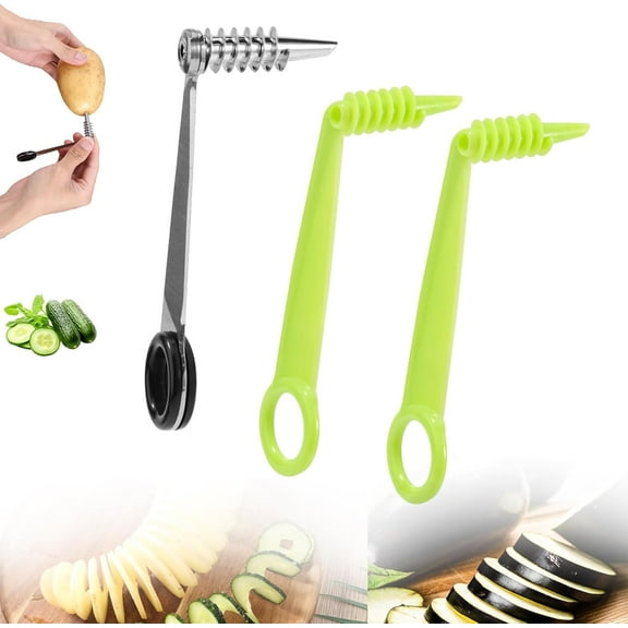 QenASHaing Spiral Cutter Knives, Stainless Steel Plastic Vegetable Slicer Cutter Manual Spiral Screw Slicer Practical Kitchen Accessories for Potatoes Cucumbers Carrots Fruits