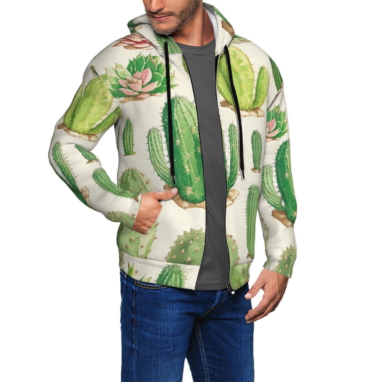 Zip Hoodie Cactus Hoodie Mens Wukai Cactus And Succulent Print Men's Zip-Up  Hoodie,Fleece Full