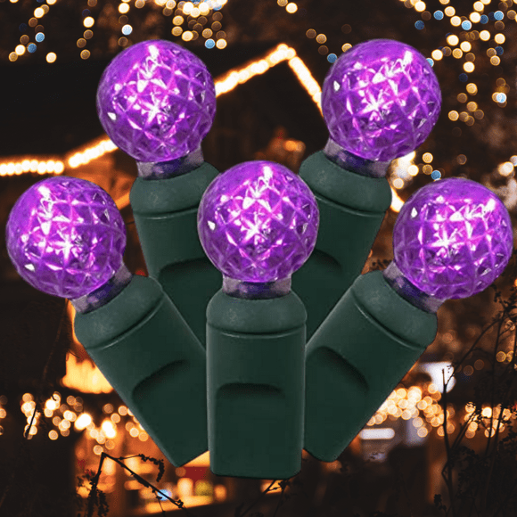 Flexilight 50 Count Faceted G12 Raspberry LED String Light Set 25Ft Green Wire Outdoor Decoration Christmas Tree Patio Garden Yard UL Listed (Purple)