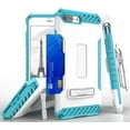 thumbnail image 1 of Case for iPhone 8 Plus, WHITE/TURQUOISE TRI-SHIELD RUGGED CASE with MAGNETIC KICKSTAND and CREDIT CARD WALLET SLOT + BELT CLIP HOLSTER + LANYARD STRAP FOR APPLE iPHONE 7/8 PLUS +, 1 of 6