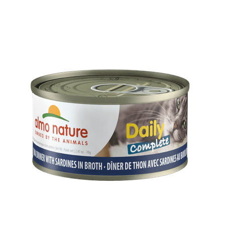(12 Pack) Almo Nature Daily Complete Tuna Dinner with Sardines in Broth Grain Free Wet Canned Cat Food 2.47 oz. Cans