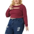 thumbnail image 4 of Agnes Orinda Plus Size Blouses for Women 2023 Long Sleeve Cutout Round Neck Top, 4 of 5