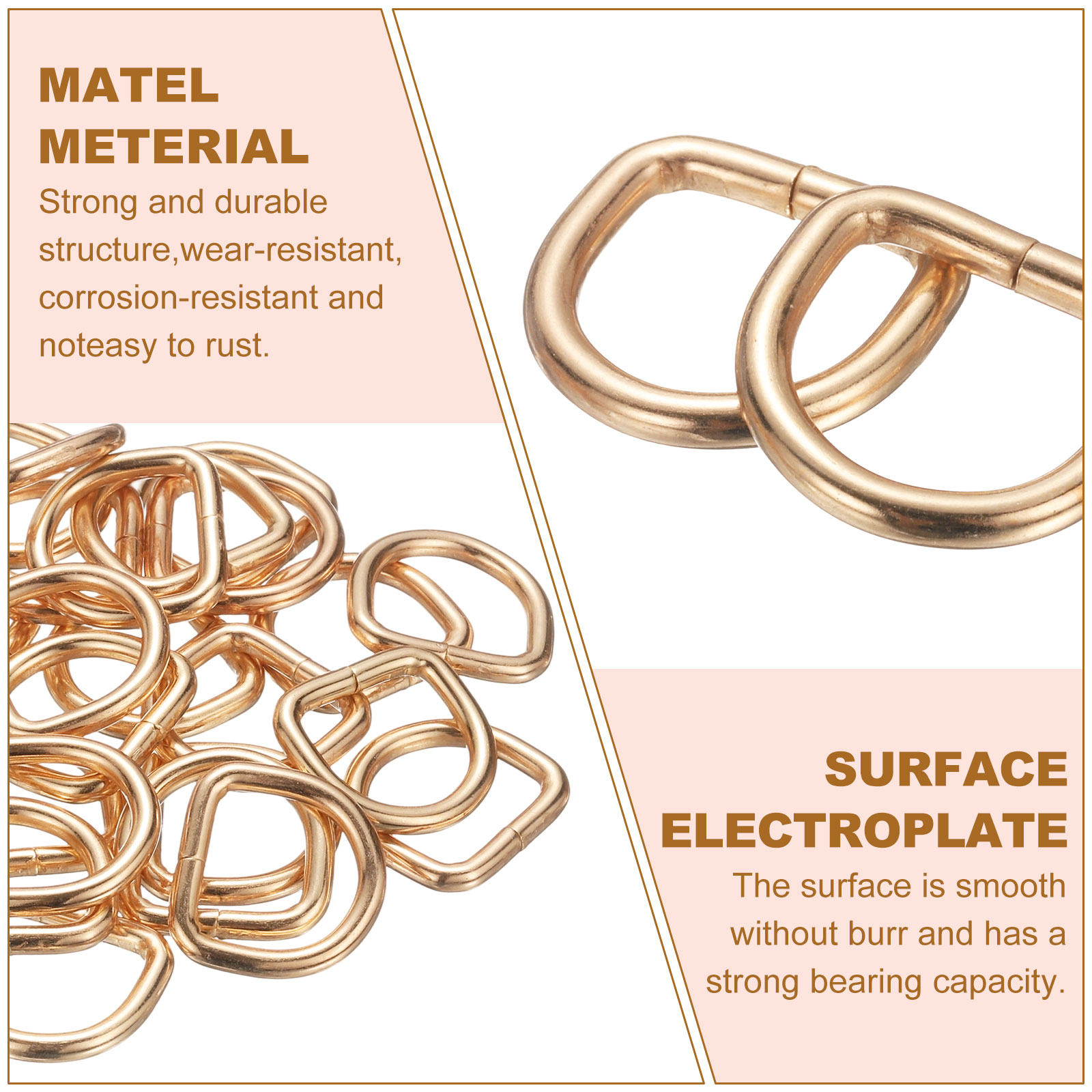 Uxcell 100pcs D Ring 5/8" (16mm) Metal Electroplate D-Shape Buckle Clips, Gold