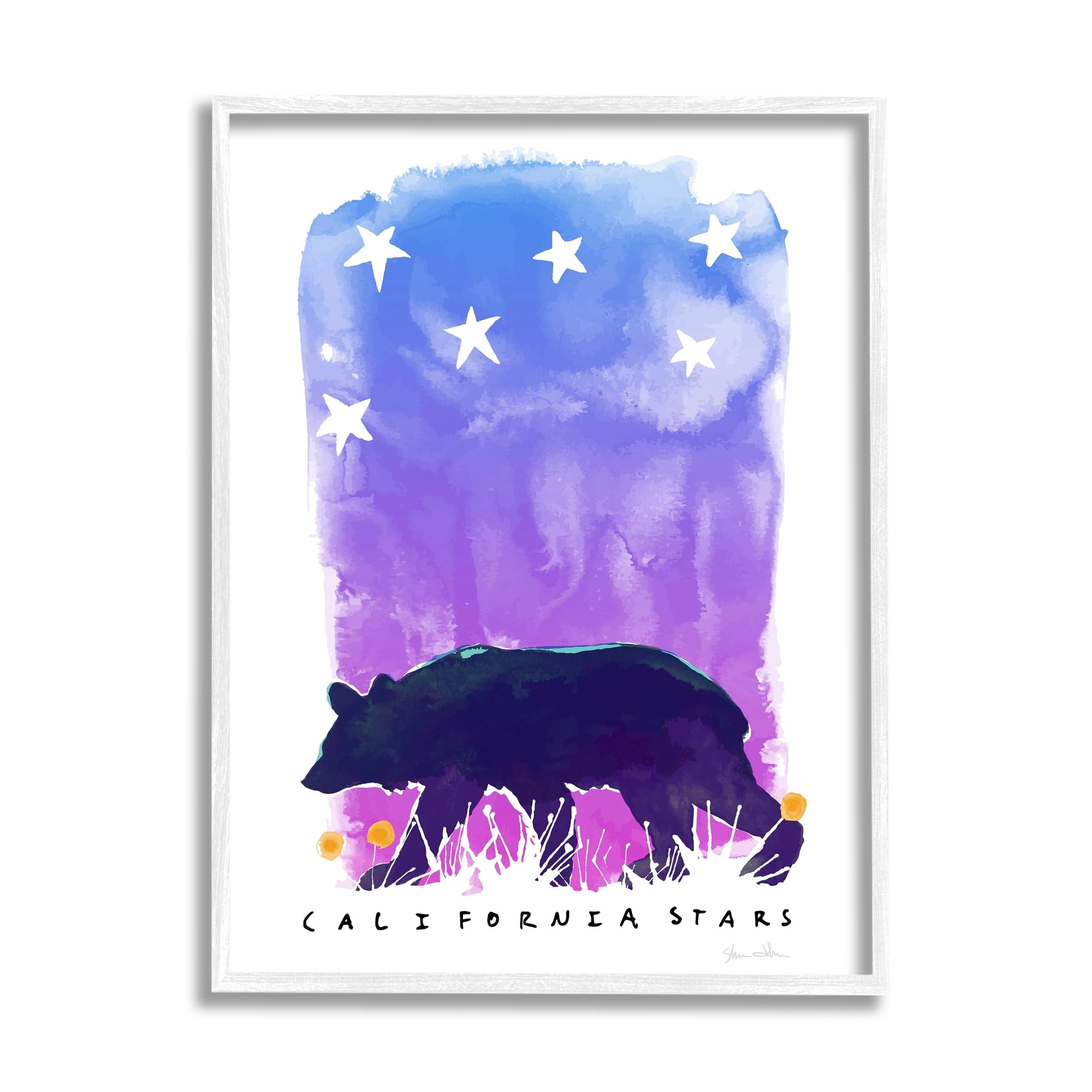 Stupell Industries California Stars Vivid Bear Under Starry Sky Graphic Art White Framed Art Print Wall Art, Design by Shane Donahue