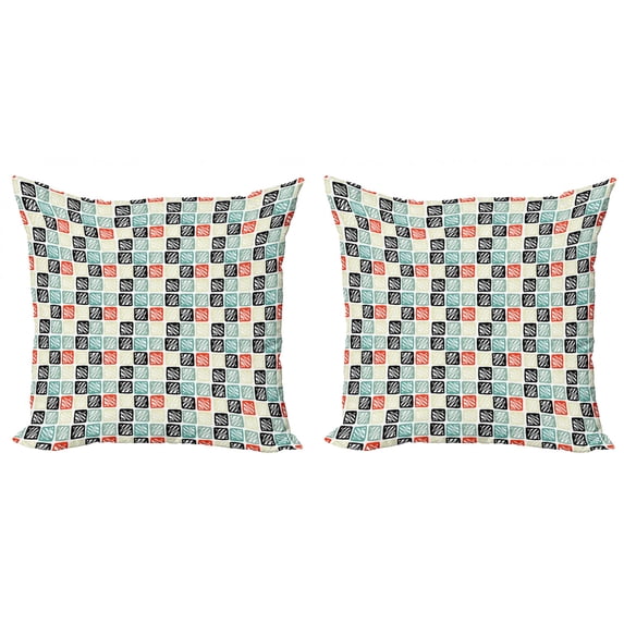 Ambesonne Tribal Throw Pillow Cover 2 Pack, Grid Style Squares Zigzag, 16", Multicolor