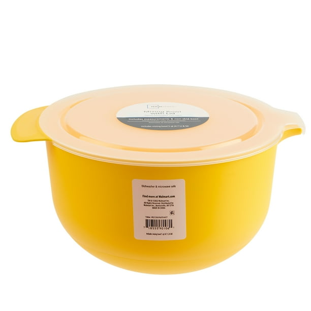 Mainstays 5QT NonSkid Mixing Bowl with Lid, Yellow