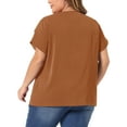 thumbnail image 4 of DARING DIVA Women's Plus Pleated Round Neck Basic Tulip Sleeves Top 2X Brown, 4 of 6