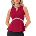 thumbnail image 1 of INSPIRAR CHIC Blusas sin mangas con cuello halter y cuentas, con abertura en el cuello, estilo cóctel, peplum, talla 2XL, color burdeos, 1 of 5