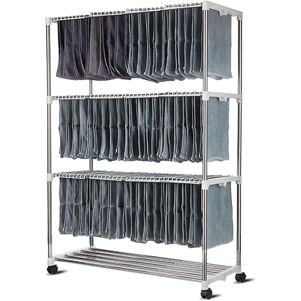 wonima11 3-Layer Stainless Steel Towel Rack, Commercial Floor-Standing Towel Drying Rack Rolling Trolley, Car wash Beauty Salon Barber and Hair Salon Dedicated Floor Drying Rack Multi-bar Rack