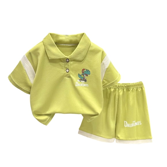 vigerkar Ensemble Polo T-Shirt et Short d'Été pour Bébés Garçons Plage Léger Tenues Assorties (Vert, 3-4 Ans)