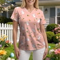 thumbnail image 7 of COMVALUE Easter Scrub Tops Women Short Sleeve V-neck Cute Bunny and Eggs Printed Scrubs Top Medical Nurse Uniforms with Pockets (Pink, 3XL), 7 of 7