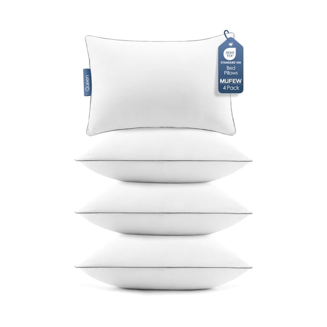 Juego de 4 almohadas MUFEW tamaño queen, blancas, ultra gruesas y refrescantes