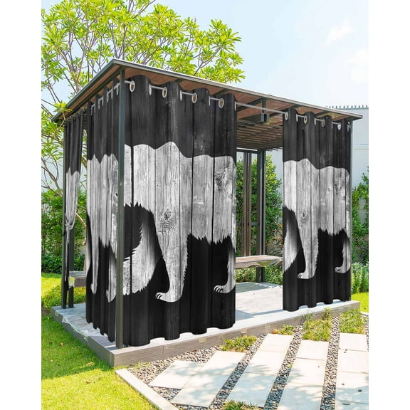 Outdoor Curtains for Patio, Black White Bear Waterproof Blackout Outside Curtain for Porch/Pergola, Farmhouse Country Retro Wood Grain Thermal Insulated Drapes for Cabana, 1 Panel, 54 x 84 Inch