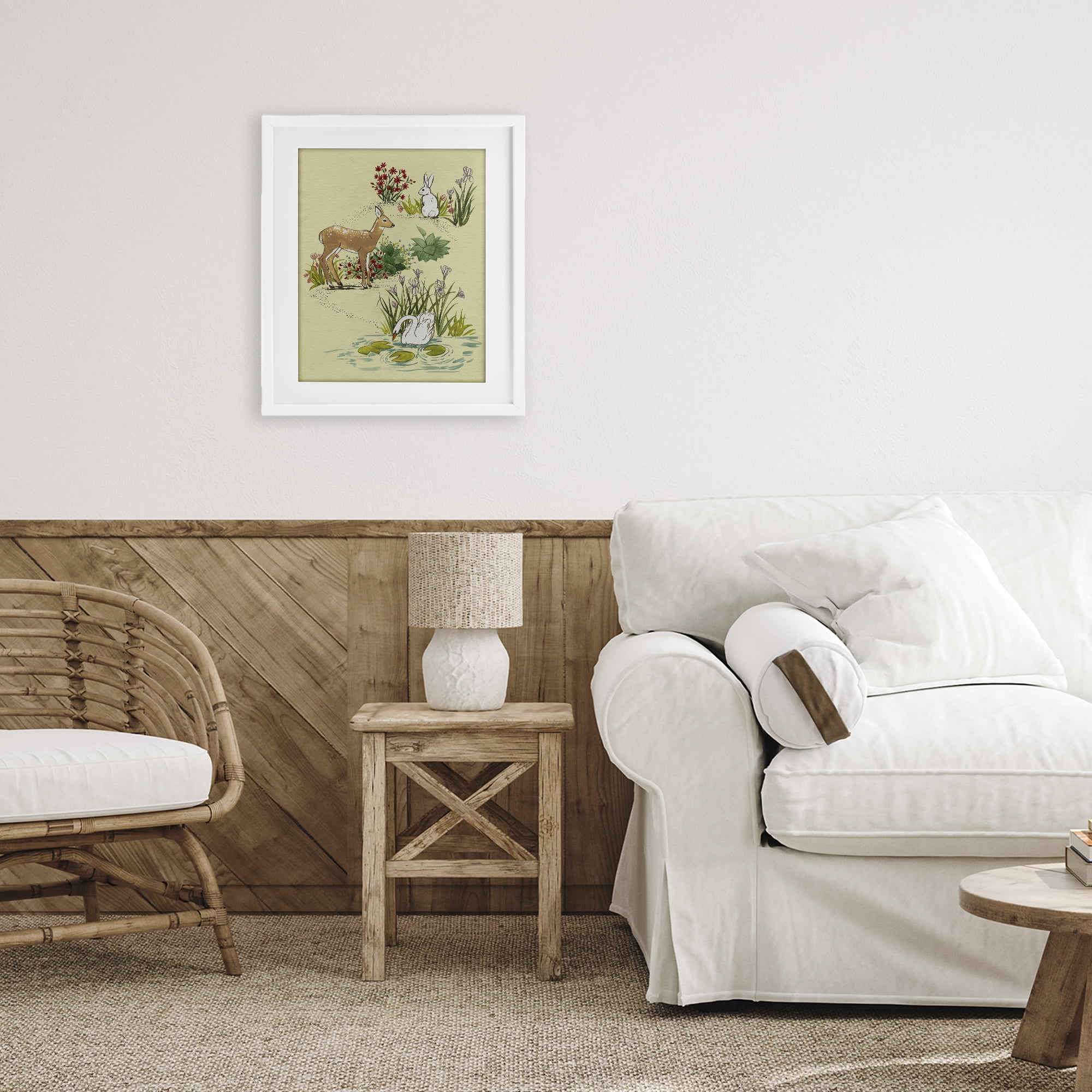 Stupell Industries Peaceful Spring Animals White Framed Print Under Glass, design by Grace Popp