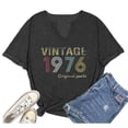thumbnail image 3 of Trendfront Womens Born In 1976 Birthday Graphic T Shirt V Neck Short Sleeve Vintage Year Letter Print Casual Retro Tee Top, 3 of 3